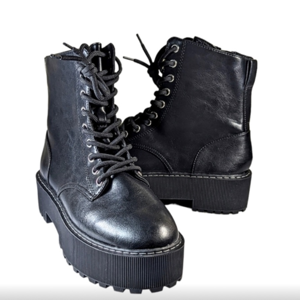 H&M Divided Faux Leather Chunky Platform Combat Lace Up Boots